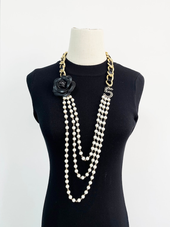 Layered Pearl Necklace Multi-layer Camellia Long Necklacerose 