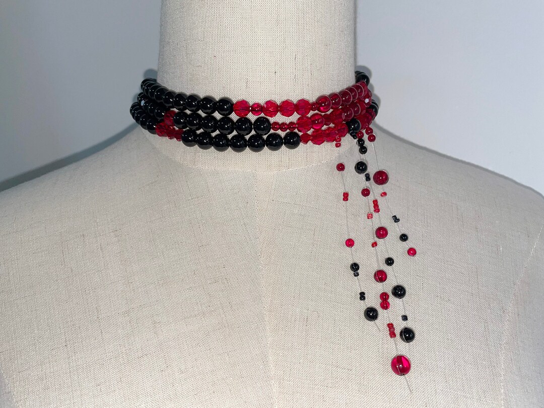 Handmade Choker Necklace Black Red Necklace Bathorycut Throat Etsy