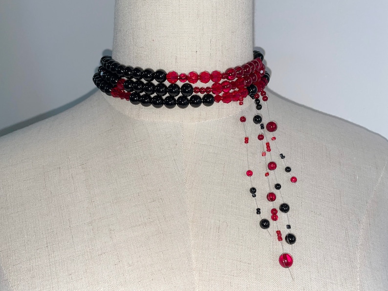 Handmade Choker Necklace Black Red Necklace Bathory-cut Throat - Etsy