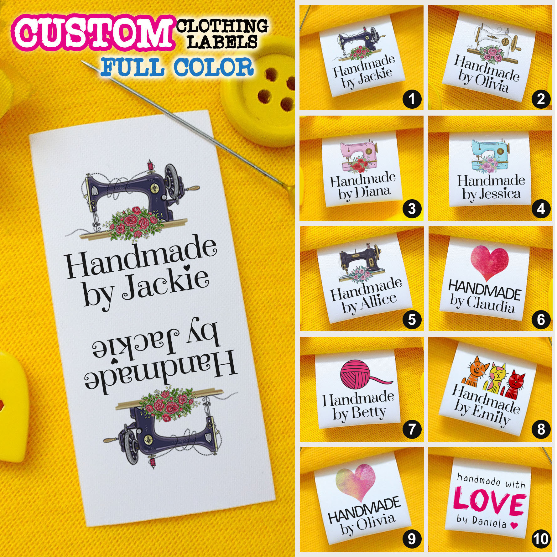 Labels for handmade items / Custom sewing labels / clothing labels  / fabric labels / handmade labels / tags for handmade items / full color