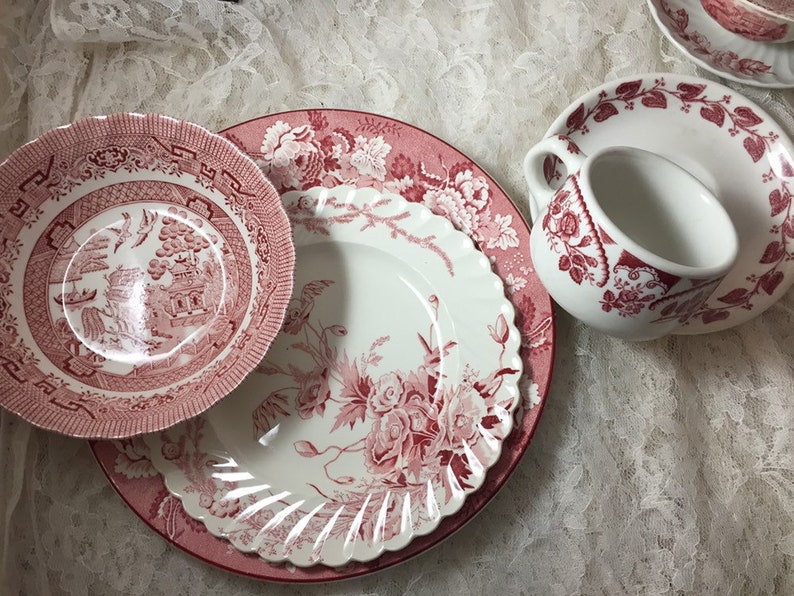 12 Place Sets (66 Pieces) Including Serving Dishes Vintage Mismatched ...