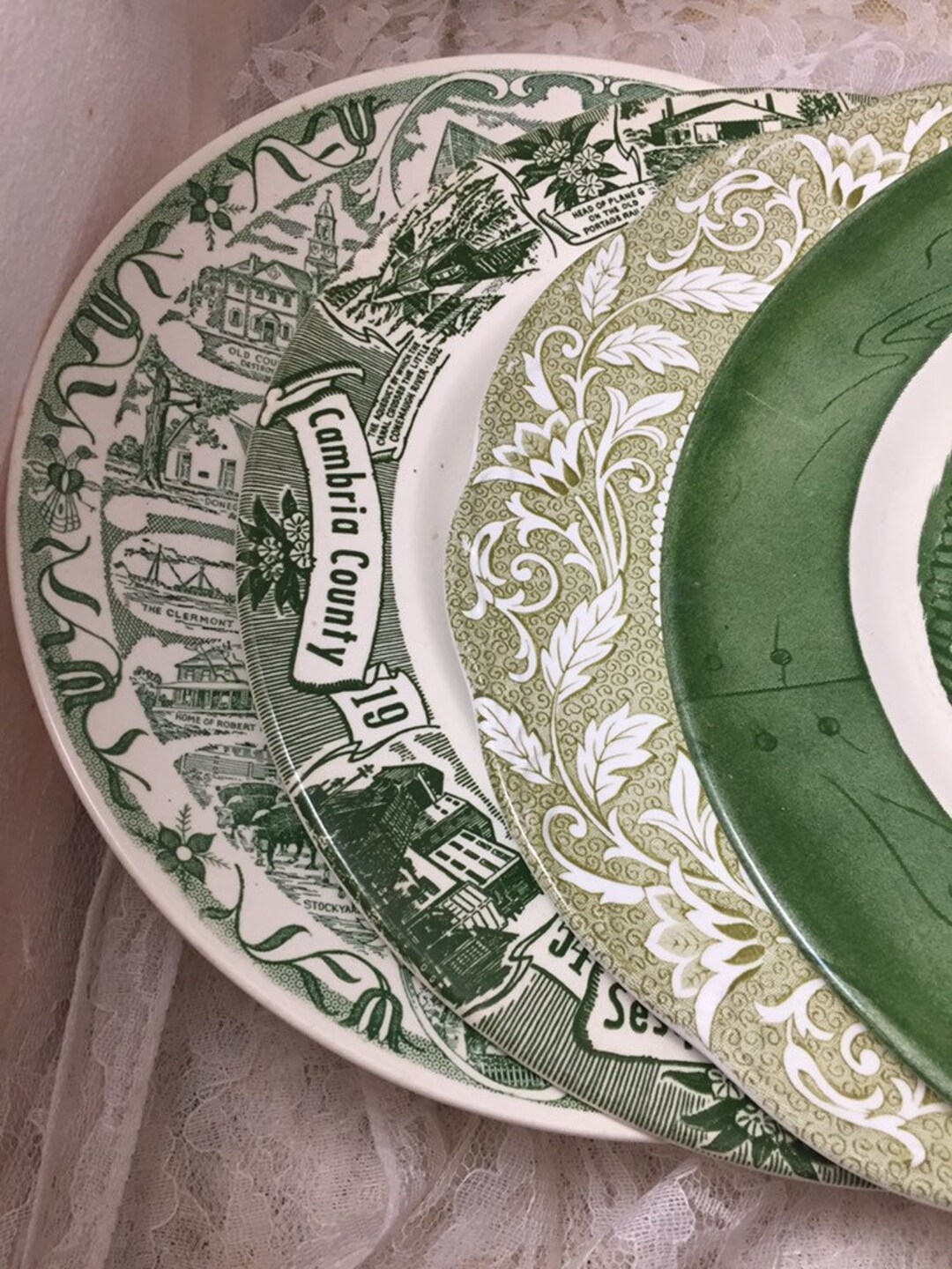 Mismatched Green Transferware Dinner Plates Set of 4 Etsy
