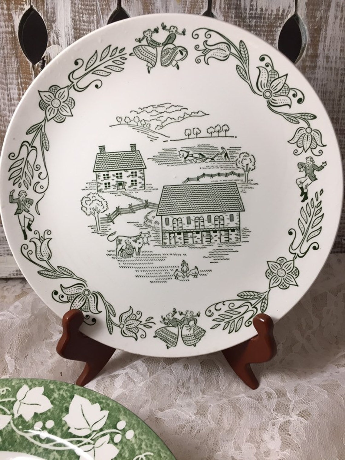 Mismatched Green Transferware Dinner Plates Set of 4 Etsy