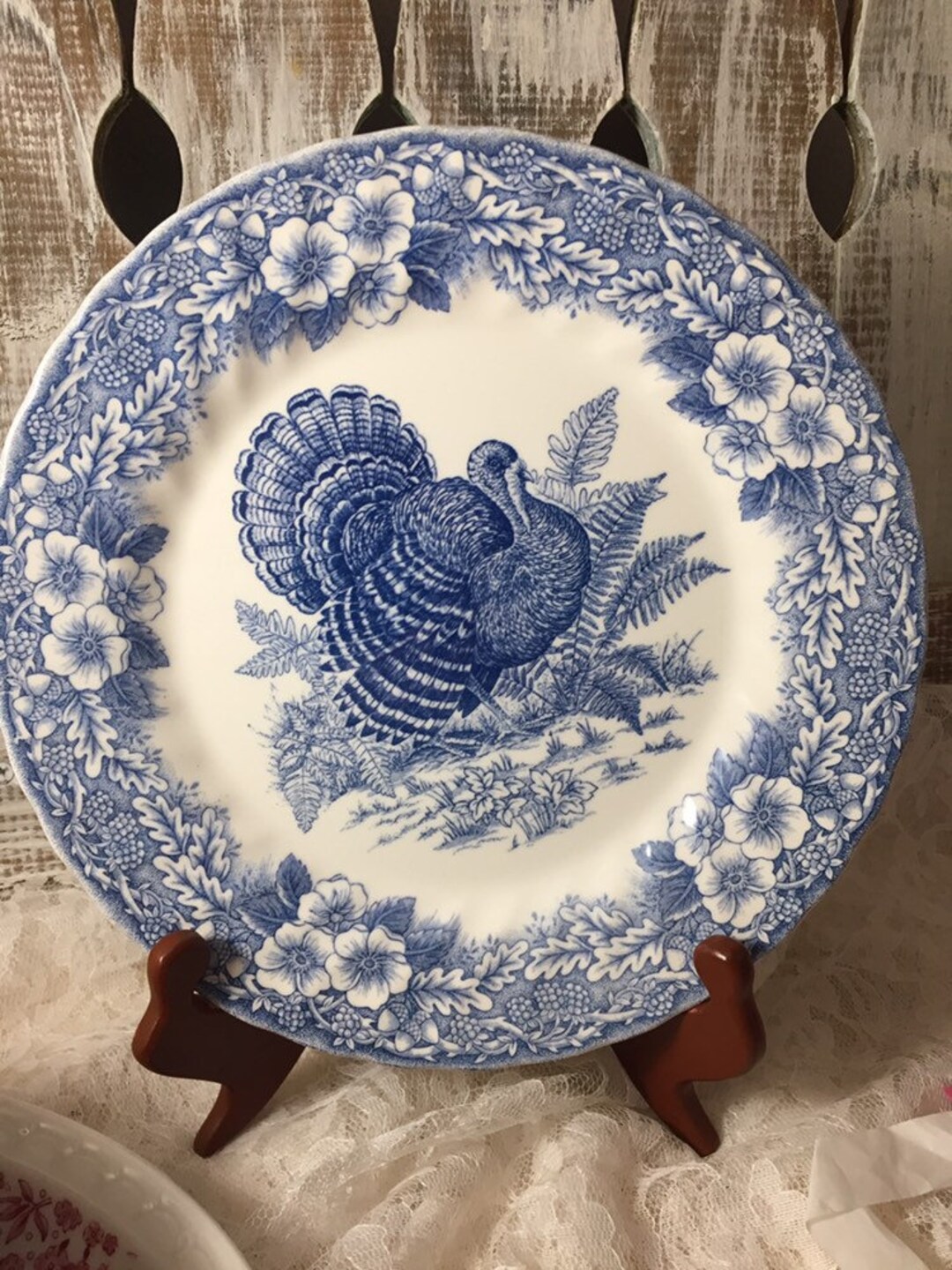 Queen's Myott Factory Thanksgiving Turkey Blue Dinner Etsy