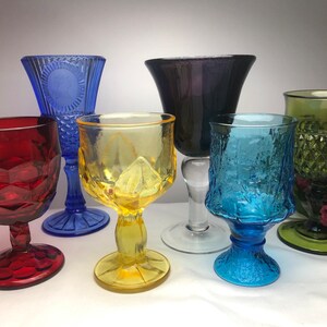 6 - Mismatched Vintage Water Goblets multi Color Eclectic Drinkware Boho #1162