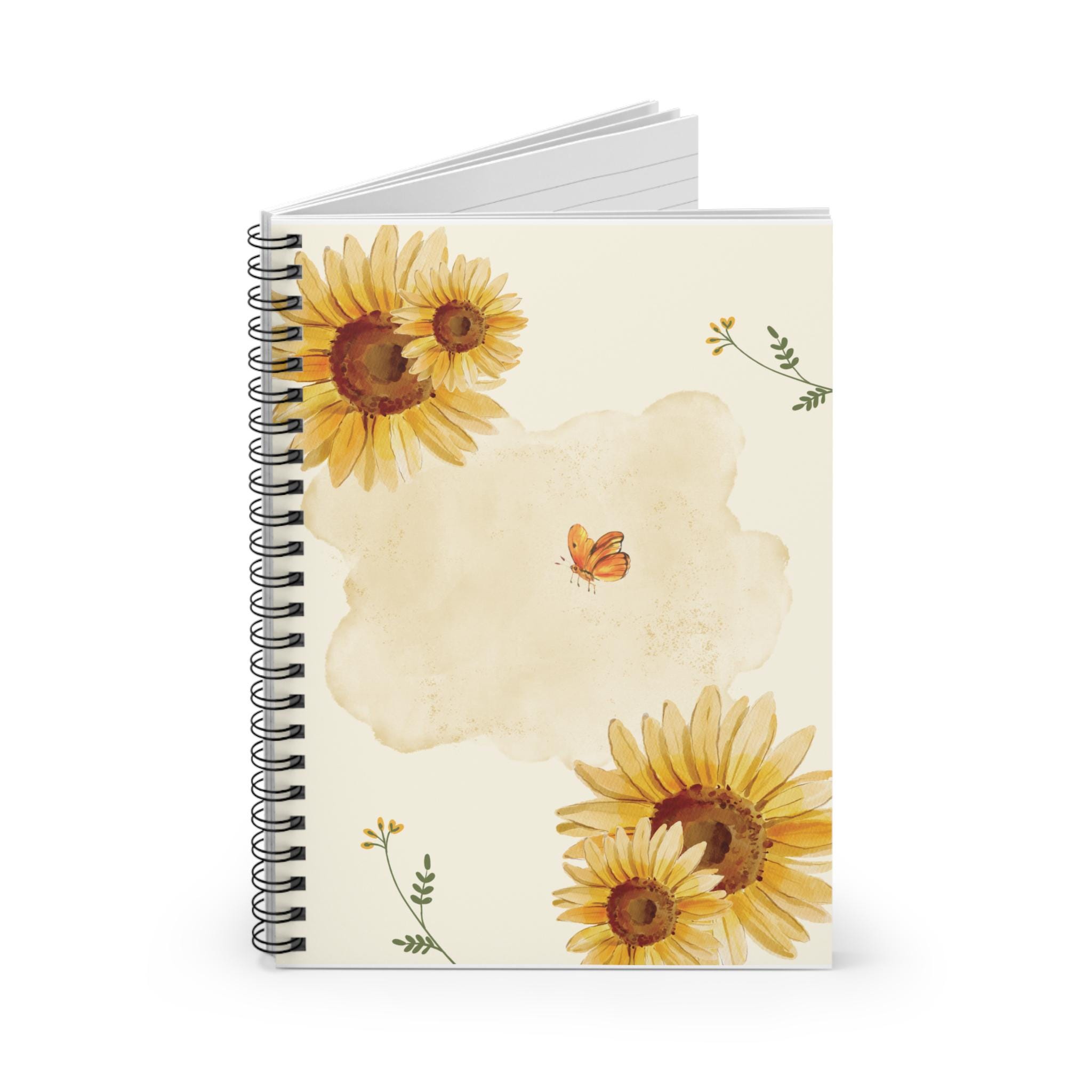 Sunflower Watercolor With Butterfly Spiral Notebook | Ruled Journal - Etsy