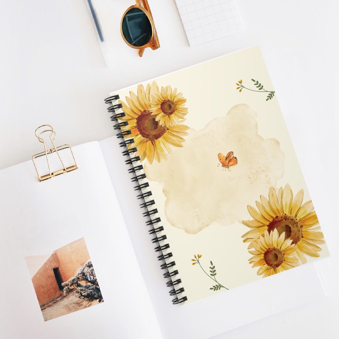 Sunflower Watercolor With Butterfly Spiral Notebook | Ruled Journal - Etsy