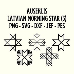 Letse Auseklis - Set van 5 - Letse morgenster - Māras krusts-Raksts-SVG-DXF-PNG-Latvju raksti-Embroidery-Design-Cricut-Tattoo
