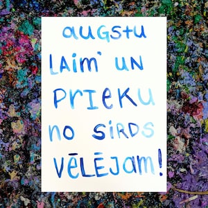Cartão de aniversário letão - Augstu laim' un prieku - Aniversário - Dzimšanas dienas kartiņa- Aquarela - Sob medida