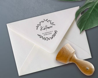 Adressstempel personalisiert rund mit Blumen und Wunschadresse