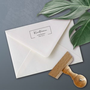 Timbro indirizzo personalizzato con cornice e indirizzo desiderato rettangolare | Timbro personalizzato | Timbro in legno realizzato con indirizzo