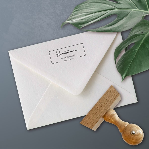 Adressstempel personalisiert mit Rahmen und Wunschadresse rechteckig | Stempel personalisiert | Holzstempel Anfertigung mit Adresse