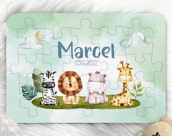 Kinder Holzpuzzle "Zoo" personalisiert mit Wunschnamen | personalisiertes Geschenk mit zur Geburt, Taufe, Geburtstag