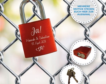 Liebesschloss | Rot mit Gravur | mit Schlüsseln | Liebe | Hochzeit | Jahrestag | Geschenk | Lasergravur | Paare