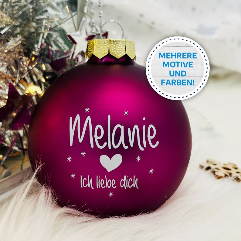 Weihnachtskugeln personalisiert mit eigenem Namen Motiv Liebe hochwertiger UV Druck auf 8cm Glaskugel Bild 2