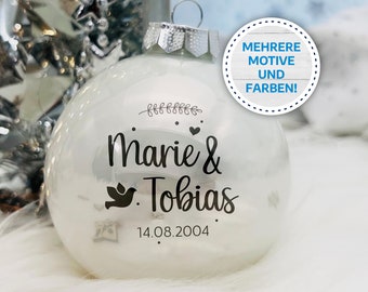 Weihnachtskugel "Hochzeit" mit personalisiertem Namen | hochwertiger UV- Druck auf 8cm Glaskugel