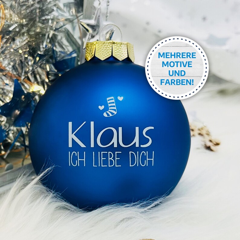 Weihnachtskugeln personalisiert mit eigenem Namen Motiv Liebe hochwertiger UV Druck auf 8cm Glaskugel Bild 3