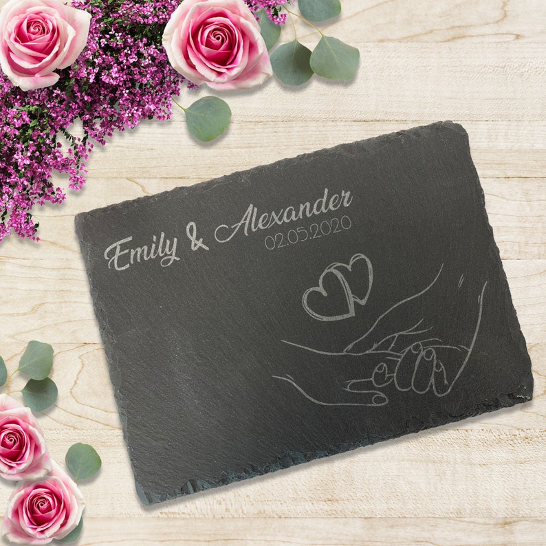 Schieferplatte Hochzeit / Liebe Gravur Lasergravur Dekoration Geschenk Jahrestag Name Personalisiert Liebe Hochzeit Bild 2