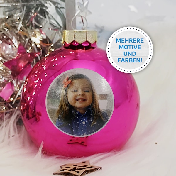 Weihnachtskugel "Kreis fransig" mit personalisiertem Foto | hochwertiger UV- Druck auf 8cm Glaskugel