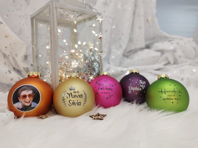 Christmas balls personalized with your own name motif Love high quality UV print on 8 cm glass ball image 6