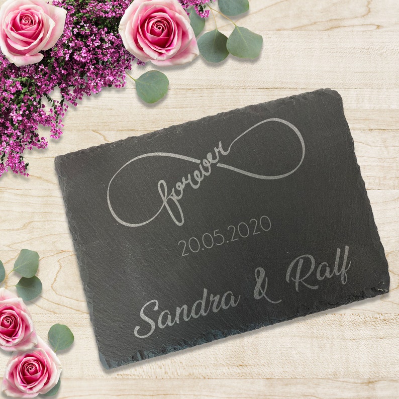 Schieferplatte Hochzeit / Liebe Gravur Lasergravur Dekoration Geschenk Jahrestag Name Personalisiert Liebe Hochzeit Bild 5