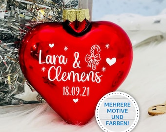 Weihnachtskugel Glasherz "Liebe" mit personalisiertem UV-Druck | 8 cm | XL