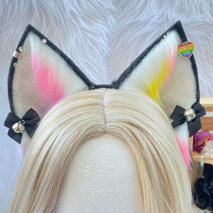Pride Neko Ears | Rainbow Neko Ears |  Anime Neko Ears | Cosplay Ears | Streaming Ears | LGBTQ | Pride Fashion | Glitter Neko Ears |