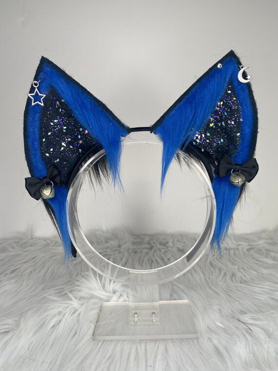 Lunar Neko Ears | Neko Anime Ears | Cosplay Ears | Streaming Ears | Silver and Blue Cat Ears | Space Ears | Faux Ears | Alien | Space | Rave