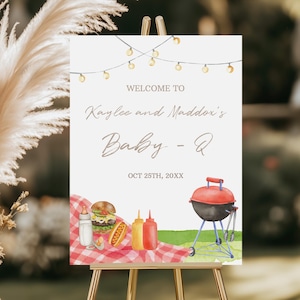 BBQ Baby Shower Welcome Sign Baby-Q Couple Baby Shower Decor Backyard Baby Shower Theme Barbeque Party Gender Neutral Backdrop Editable 0094