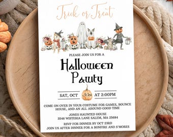 Halloween Party Invitation Dog Themed Halloween Party Invite Costume Party Kids Halloween Birthday Block Party Invite Editable Template 0015
