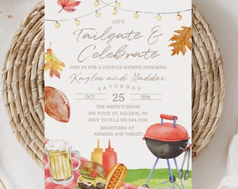 Football Wedding Shower Invitation Tailgate Couples Shower Invite Backyard Engagement Co-ed Party Theme Editable Fall BBQ Bridal Shower 0095