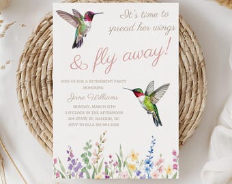 Hummingbird Retirement Invitation Floral Party for Her Editable Template Printable Invite 0071