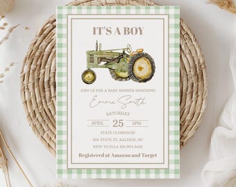 Tractor Baby Shower Invitation Green Tractor Farm Invite It's A Boy Editable Printable Template 0001