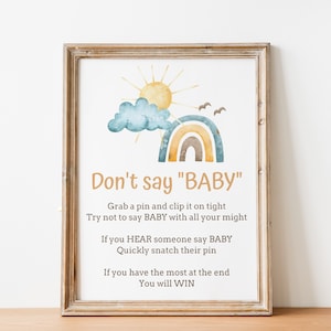 Don&#39;t Say Baby Sign Sunshine Baby Shower Here Comes the Son Baby Game Rainbow Baby Neutral Boho Baby Shower Instant Download, 0032