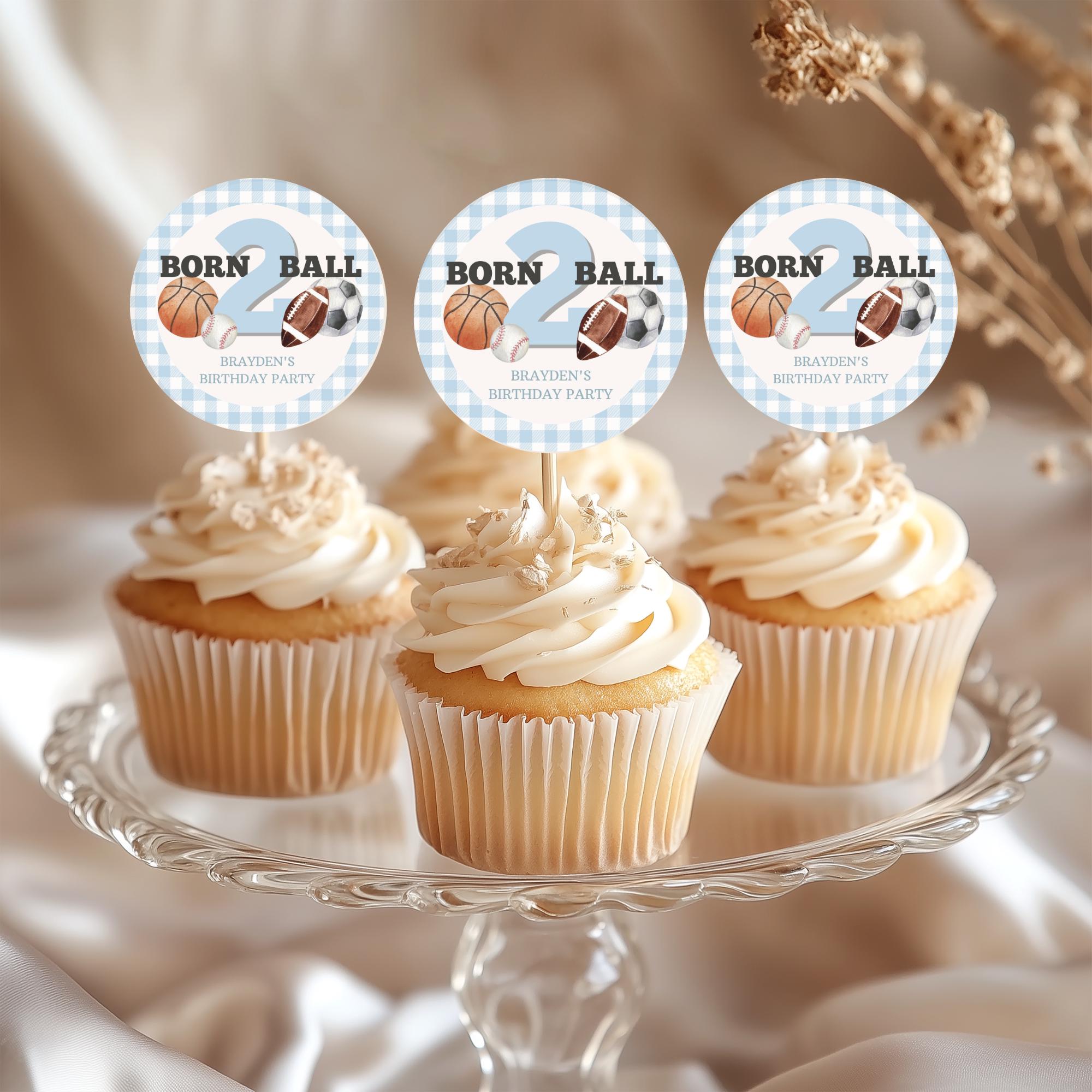 Born 2 Ball Cupcake Topper Blue Boy Zweiter Geburtstag Kuchen Topper All Star Sport Thema Geburtstagsfeier Dekor Bearbeitbare Sportball Vorlage 0115