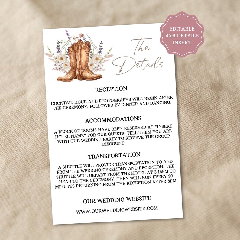 Western details card on rustic background