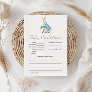 Peter Rabbit Baby voorspellingen kaart jongen konijn babyshower advies voor ouders Blue Bunny spelactiviteit sjabloon Instant Download 0104
