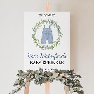 Boy Denim Baby Shower Welcome Sign Editable Boy Clothes Sign Boho Baby Shower Sign Blue Jean Overalls Welcome Sign Print Options 0048