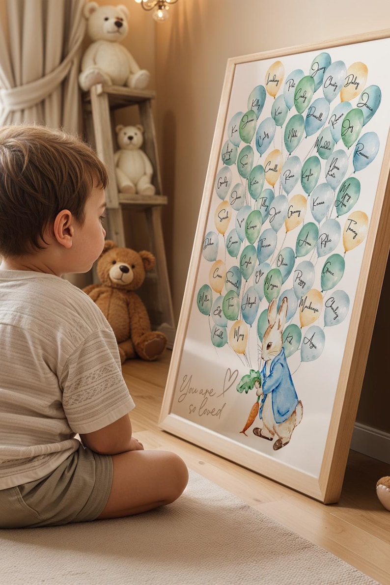 Beatrix Potter Blue Rabbit Guest Sign Bunny 1st Birthday Party Decor
