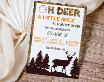 Hunting Baby Shower Invitation, Deer Baby Shower Invite, Woodland Baby Shower, Rustic Baby Shower, Boy Shower, Baby Sprinkle, Editable 0051