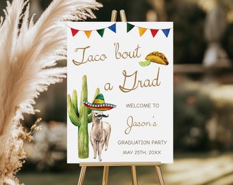 Taco bout a Graduation Welcome Sign Fiesta Graduation Party Sign Mexican Food Grad Party Sign Taco Bar Poster Editable Template 0042