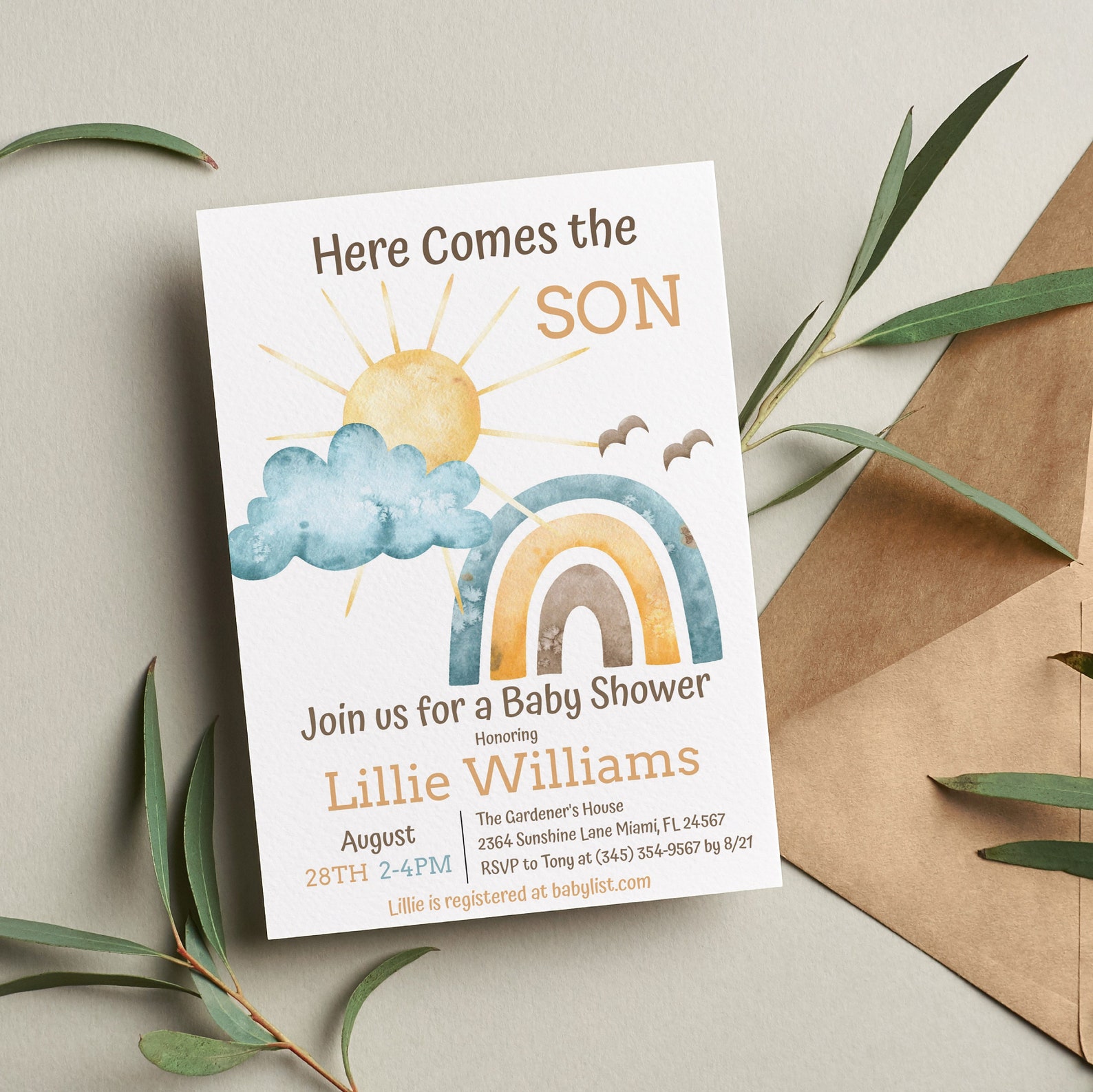 Sunshine Baby Shower Invitation Here Comes the Son Invite Etsy
