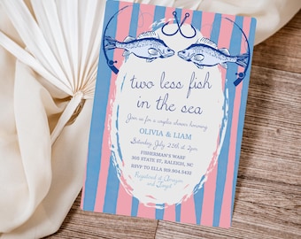 Two Less Fish in the Sea Couple Wedding Shower Invitation Coastal Bridal Shower Invite Ocean Theme Engagement Party Editable Template 0033