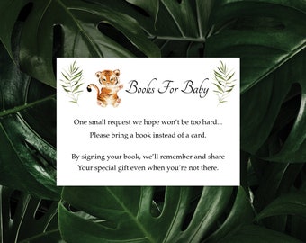 Tiger Books for Baby Card, Tiger Baby Shower Games, Jungle Baby Shower, Bring a Book Request, Invitation Insert, Instant Download, 0006