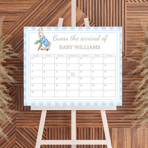Peter Rabbit Baby Fälligkeitskalender Blaues Kaninchen Raten Sie Baby Geburtsdatum Spiel Fälligkeitsdatum Spiel Junge Babyparty Spiel Bearbeitbar Babyvorhersage 0104