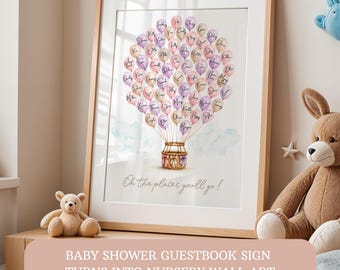 Hot Air Balloon Baby Shower Guestbook Sign Balloon Nursery Wall Art Pink Girl Alternate Guest Book Printable 0005