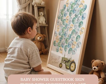 Trekker baby shower gastenboek teken ballon kinderkamer kunst aan de muur groene tractor gast teken eerste verjaardag decor 0001