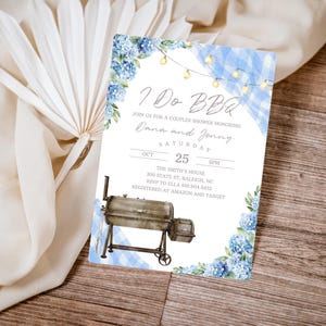 BBQ Couples Shower Invitation I do BBQ Wedding Shower Invite Backyard Engagement Party Blue Floral BBQ Bridal Shower Editable Template 0095