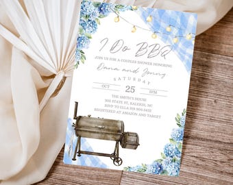 BBQ Couples Shower Invitation I do BBQ Wedding Shower Invite Backyard Engagement Party Blue Floral BBQ Bridal Shower Editable Template 0095