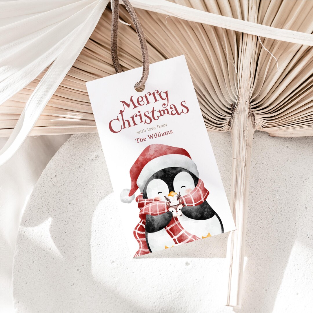 Merry Christmas Gift Tag Printable, Printable Penguin Gift Tag, Holiday ...
